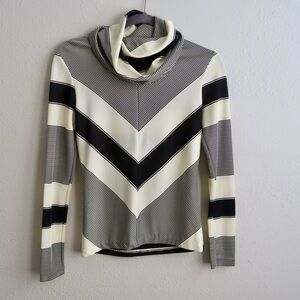 Vintage Ruth Manchester Chevron Patterned Cowl Neck Top - Black and Cream